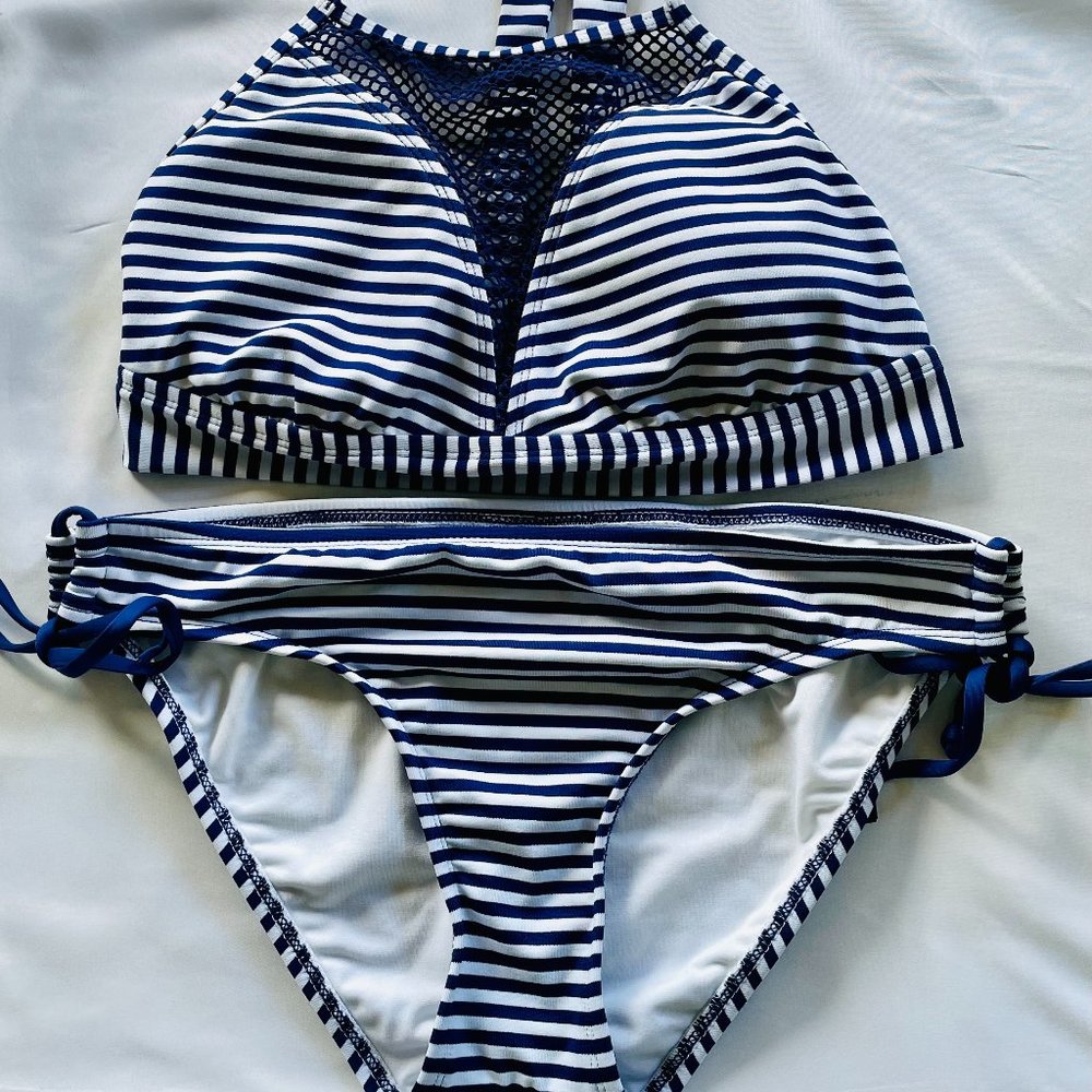 Size XL: 2 Piece Swim - Navy and White Stripe